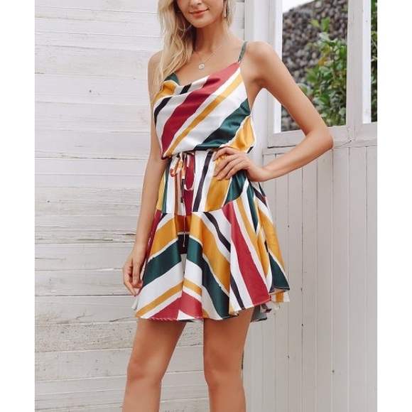 NWT Burgundy & Marigold Stripe Dress, Sz. M - Picture 3 of 8